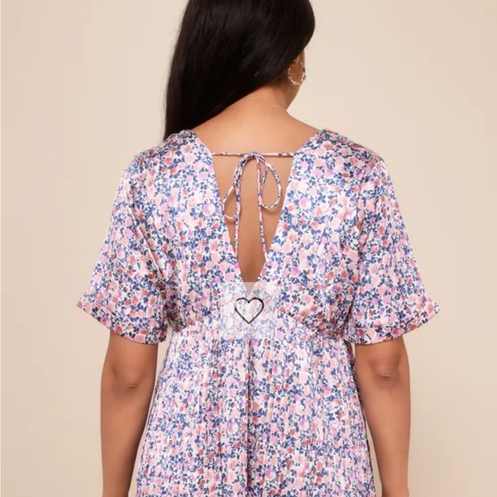 Lulu’s Express Yourself Blush Pink Floral Print Satin Babydoll Dress. Size Small - Picture 4 of 14